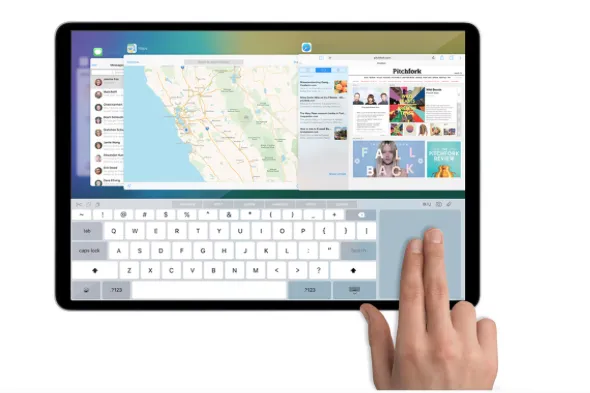 Nederlands iPad Pro-concept met trackpad en energiezuinige modus