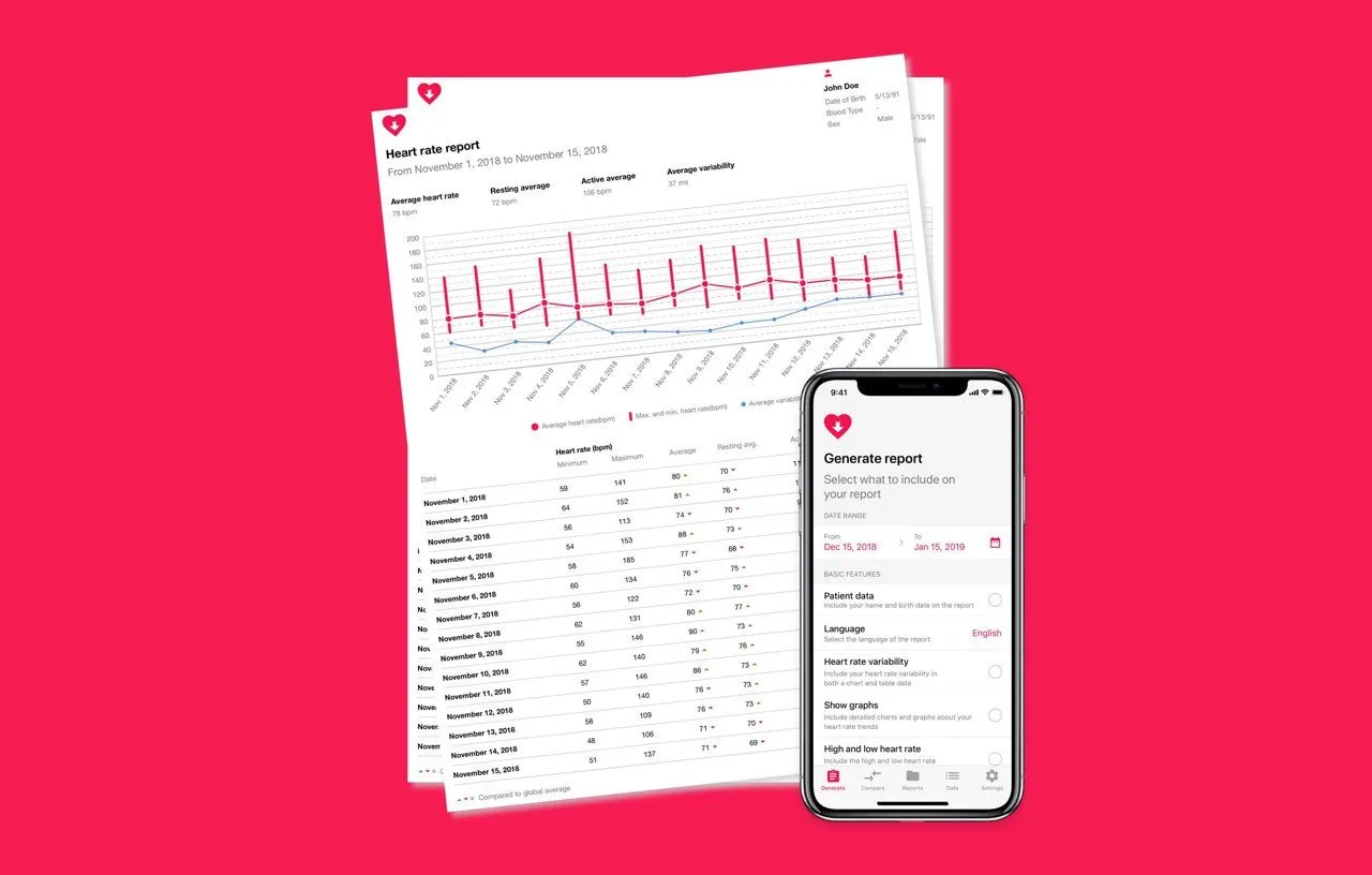 Heart Reports maakt een PDF-rapport van je hartslagmetingen