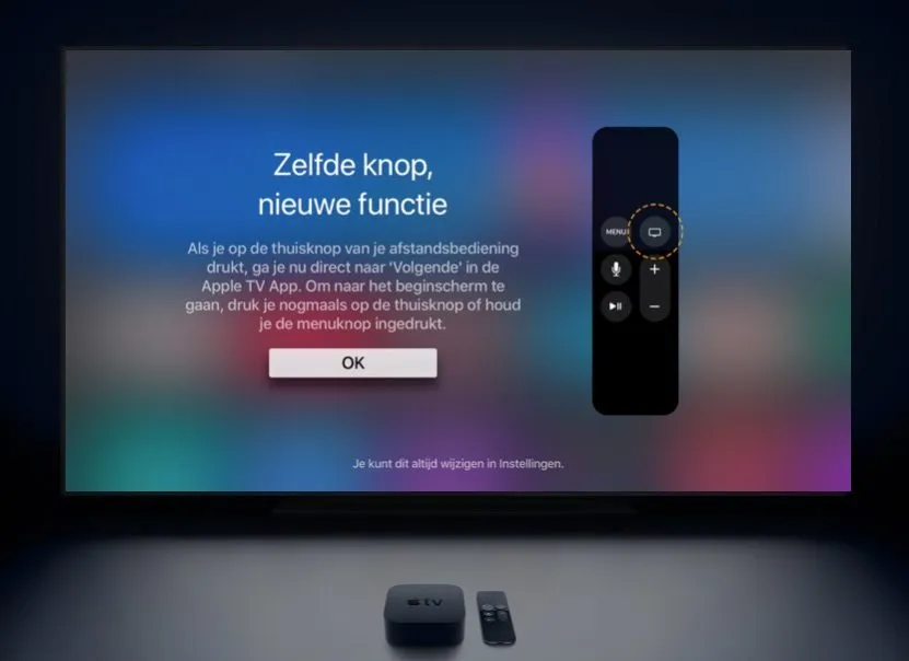 Zo pas je de werking van de thuisknop op de Apple TV aan