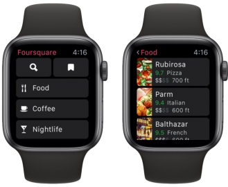 Foursquare City Guide op Apple Watch.