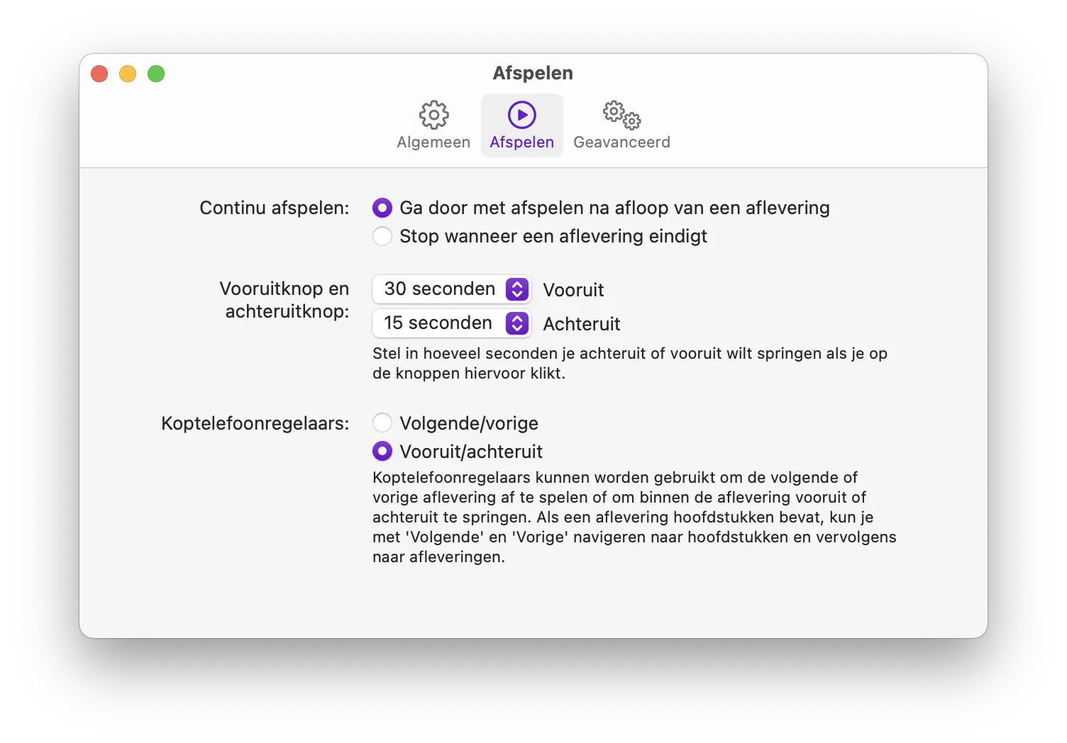 Podcasts settings