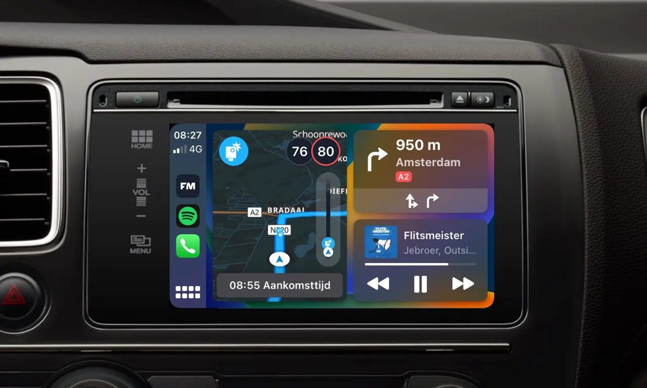 Flitsmeister werkt na drie jaar eindelijk ook in het CarPlay Dashboard