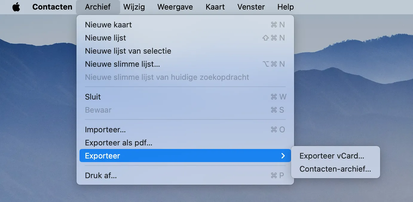 Contacten-app exporteren op Mac