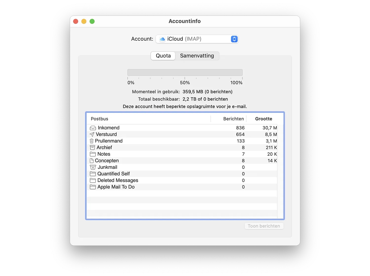 Mailquota bepalen