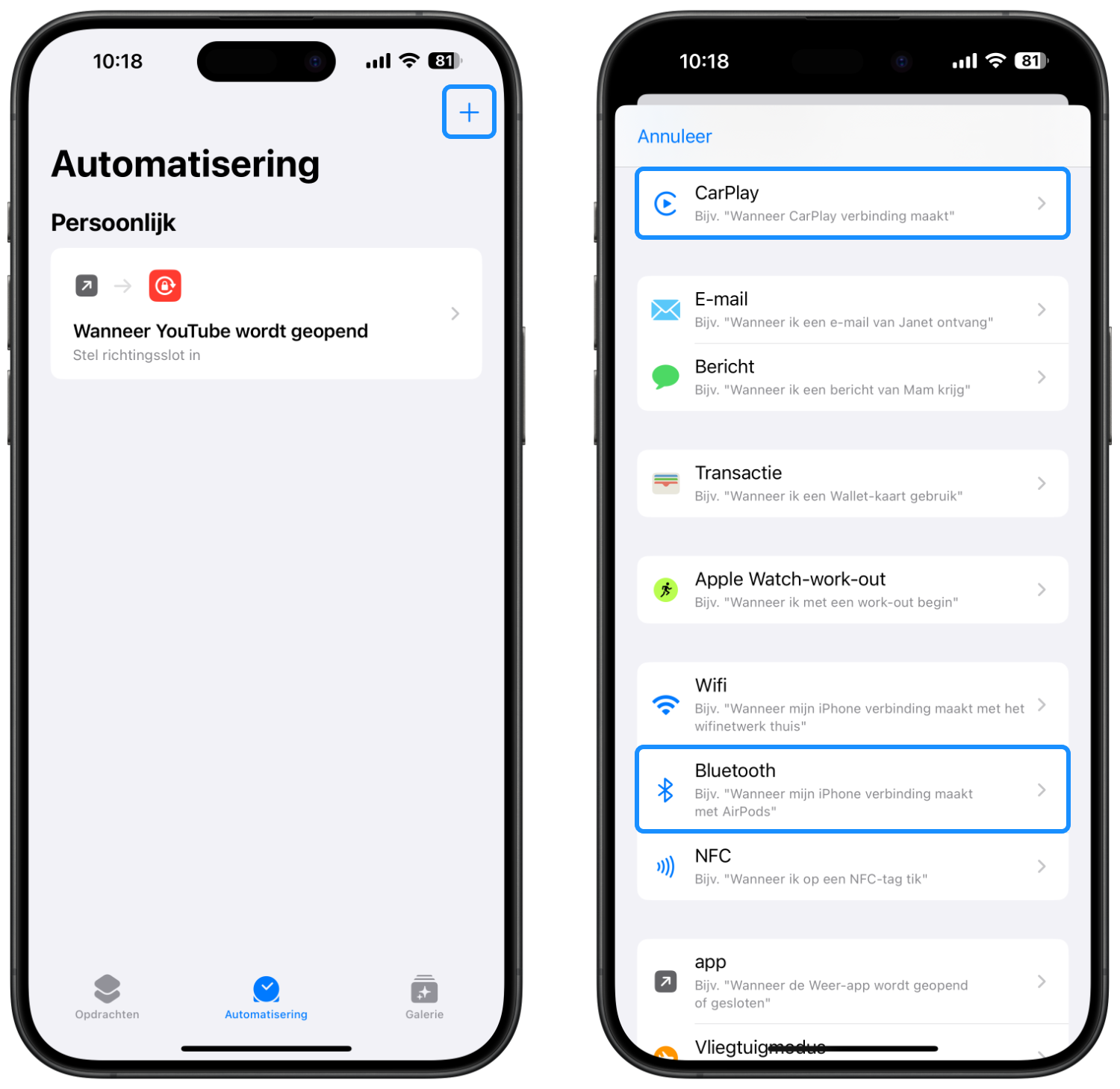 Persoonlijke automatiseringen in Opdrachten-app in iOS 18