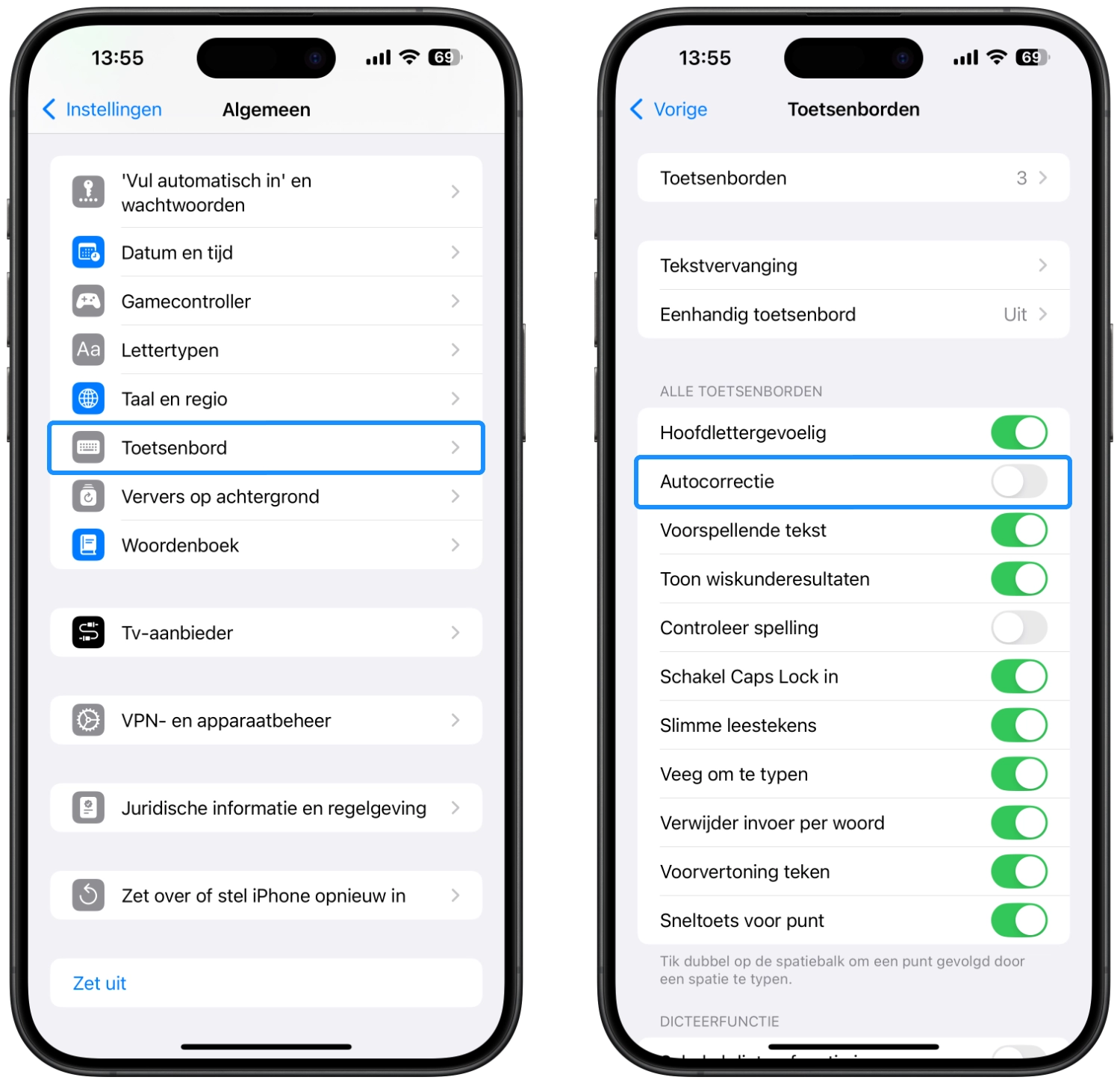 Autocorrectie uitschakelen op iPhone