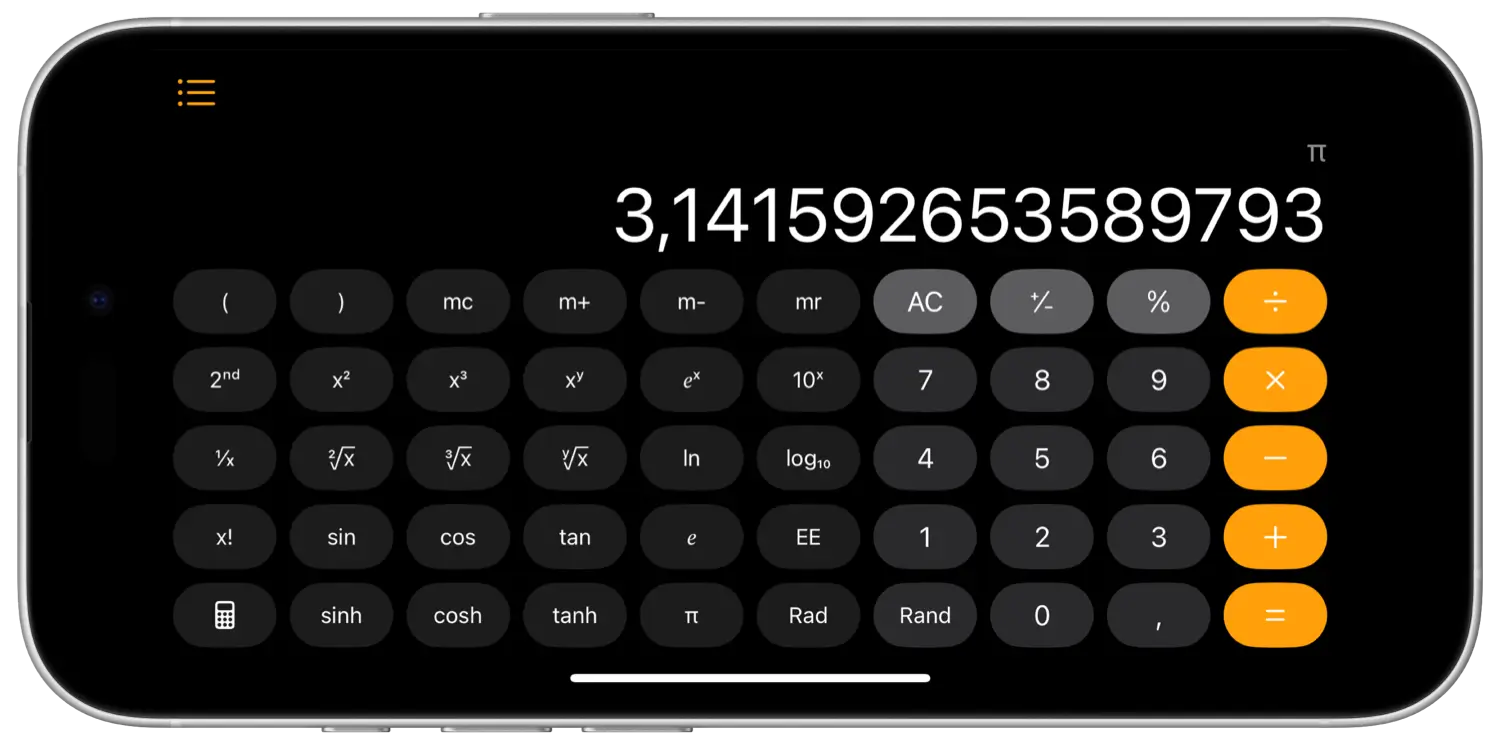 Wetenschappelijke rekenmachine op de iPhone met pi