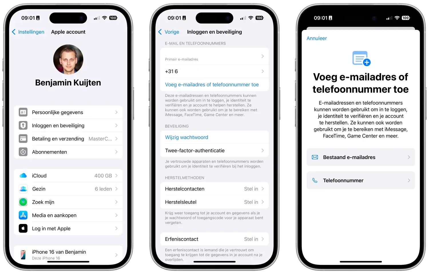 iMessage telefoonnummer en e-mailadres toevoegen