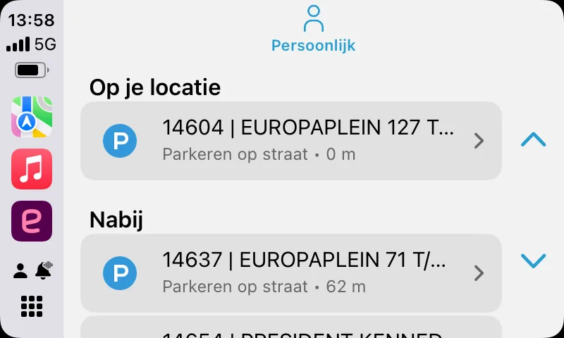 EasyPark: zone kiezen in CarPlay