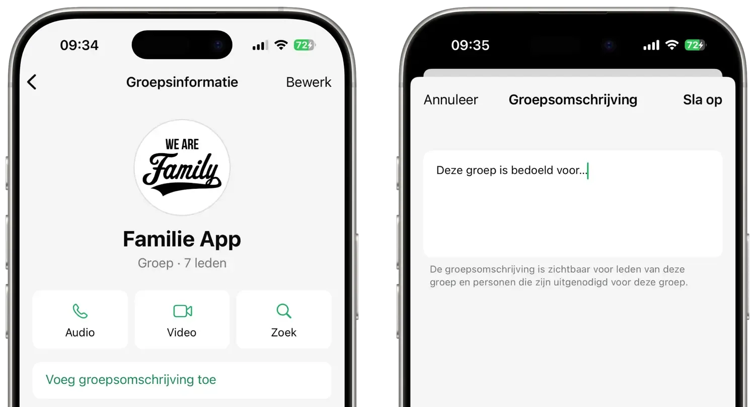 WhatsApp groepsomschrijving aanpassen