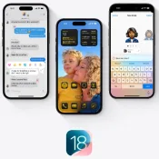 iOS 18 logo met iPhones