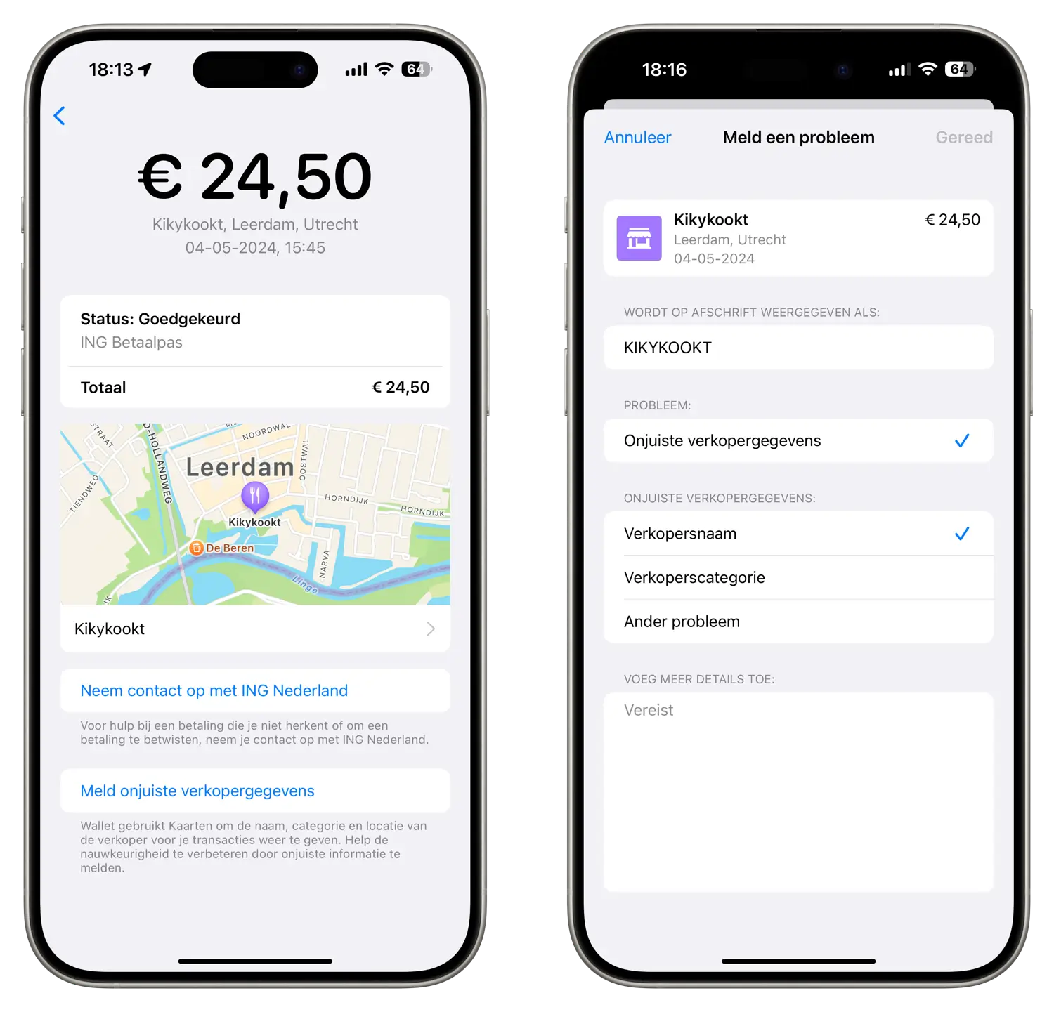 Probleem met Apple Pay transactie melden