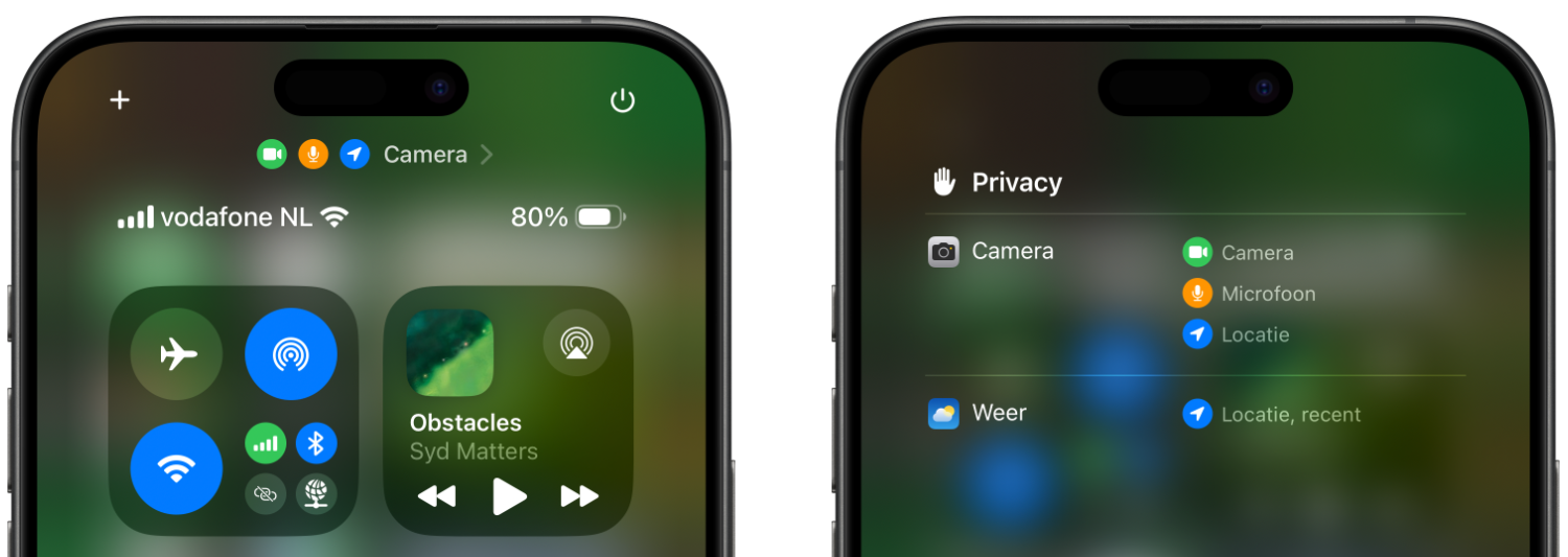 iPhone Bedieningspaneel privacy indicatie