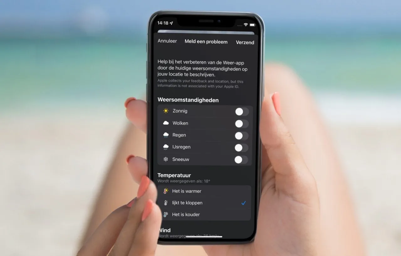 Zo kun je een probleem melden in de Weer-app